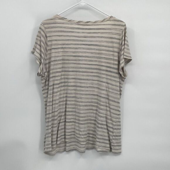 Maurices Striped Be Happy Graphic Tee Short Sleeve Gray Stripe Cream XL - Picture 5 of 6
